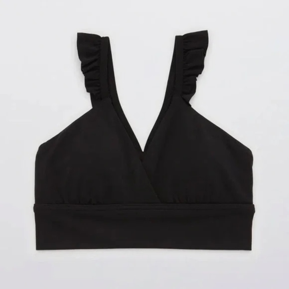 Aerie Offline Real Me Xtra Ruffle Racerback Sports Bra Size Small Black